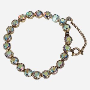 Vintage Aurora Borealis Austrian Crystal 10kt Gold Plated Tennis Bracelet 7"